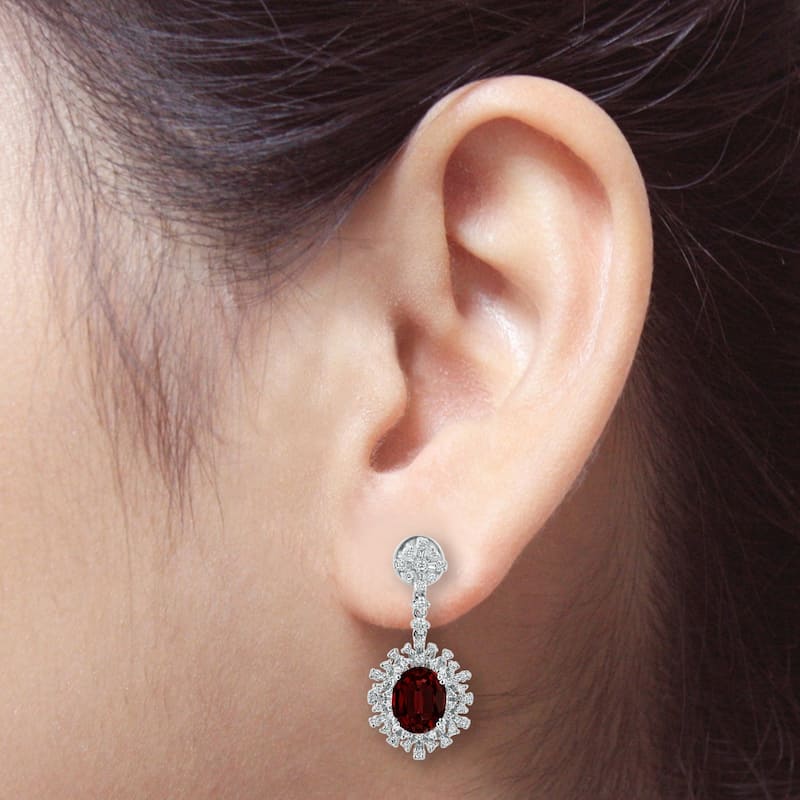 Auriya 5 5/8ct Fancy Oval-cut Garnet Halo Diamond Drop Earrings 1 1/3ctw 18k Gold