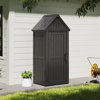 Storage Shed Outdoor Lockable, Resin Garden Tool Shed, Heavy-Duty Weather Resistant Cabinet for Patio, Backyard, or Garage