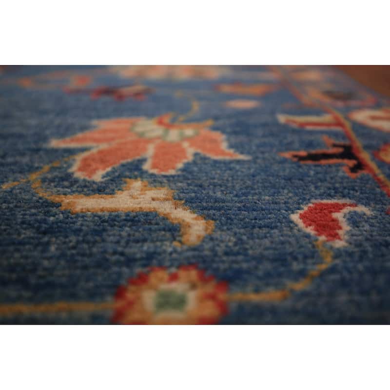 Blue Floral Ziegler Vegetable Dye Runner Rug Hand-Knotted Wool Carpet - 2'8" x 12'3"