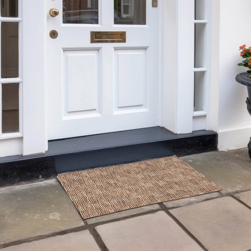 Machine Washable Indoor/ Outdoor Chantille Stripe Blocks Rug - Paprika - 1'8" x 2'6"