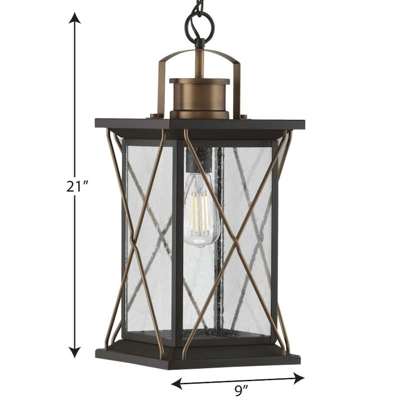 Barlowe Collection Antique Bronze One-Light Hanging Lantern - 21.850" x 12.400" x 12.400"