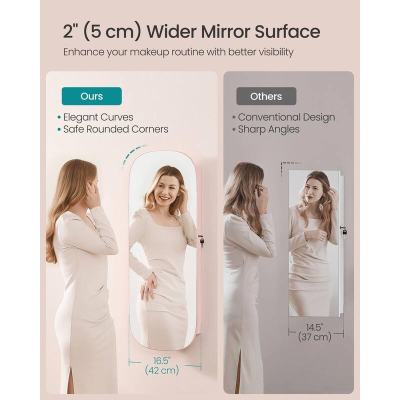 LED Jewelry Cabinet Wall/Door Mounted Jelly Pink Surface with Cream White Lining - Multi