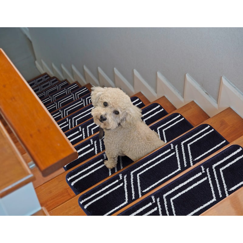 SUSSEXHOME Plaza Collection Stair Treads 100% Polypropylene 9" x 28" - 7-PACK - Navy