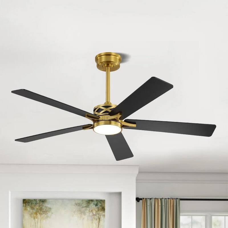 MLiAN 5-Blades DC Motor Indoor Smart Ceiling Fan with Light and Remote - Black/Gold - 60''