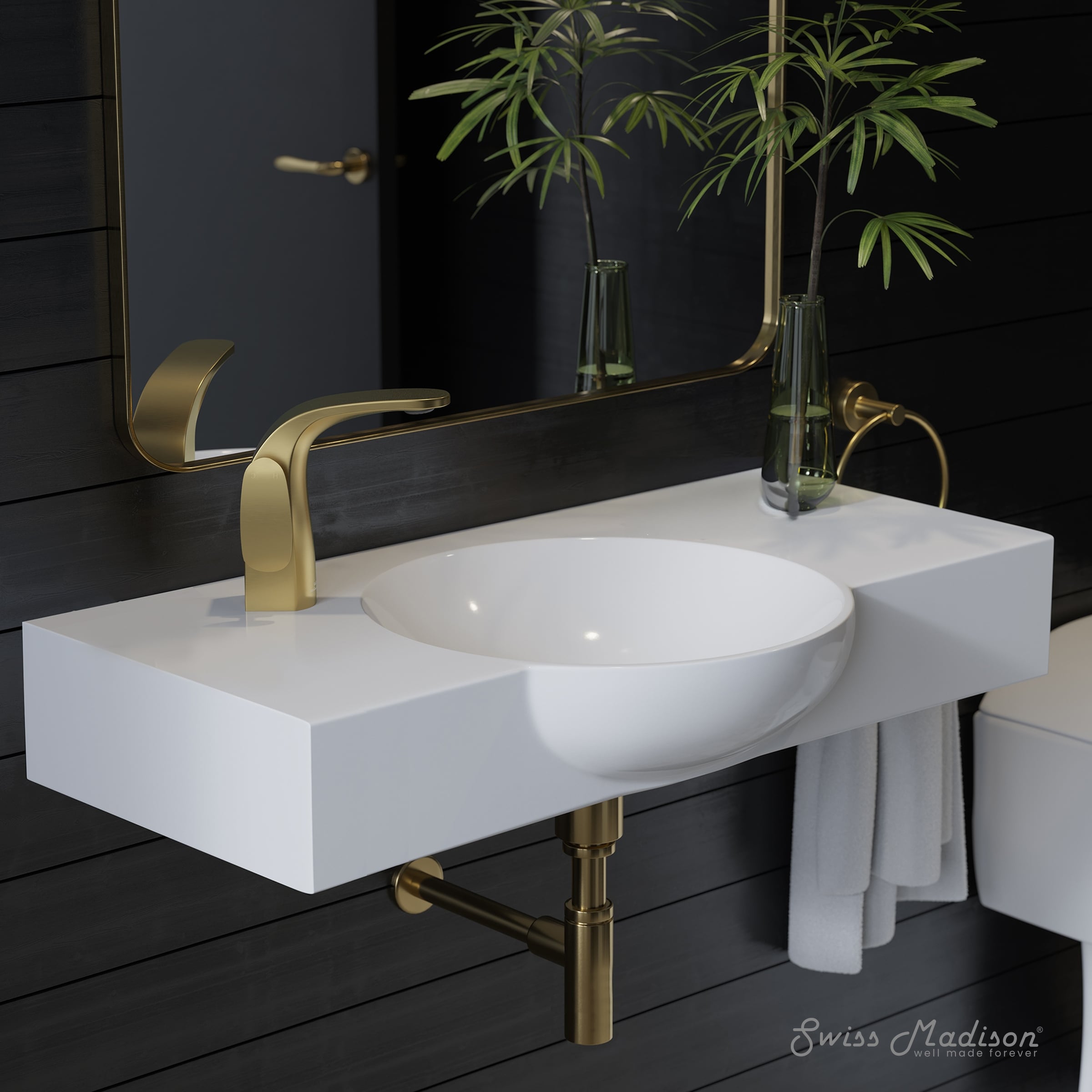 Chateau 30" Wall-Mounted Sink Center Basin With Left Side Faucet Mount In Glossy White - 30