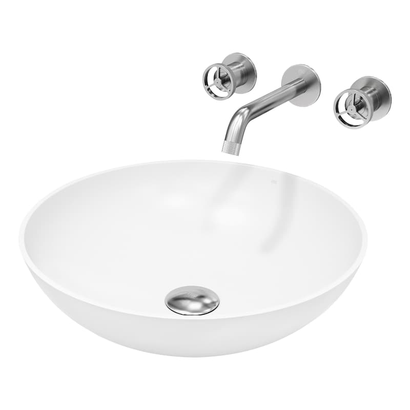 VIGO Lotus 16"L x 16"W MatteStone Vessel Sink and Cass Wall Mount Faucet Set