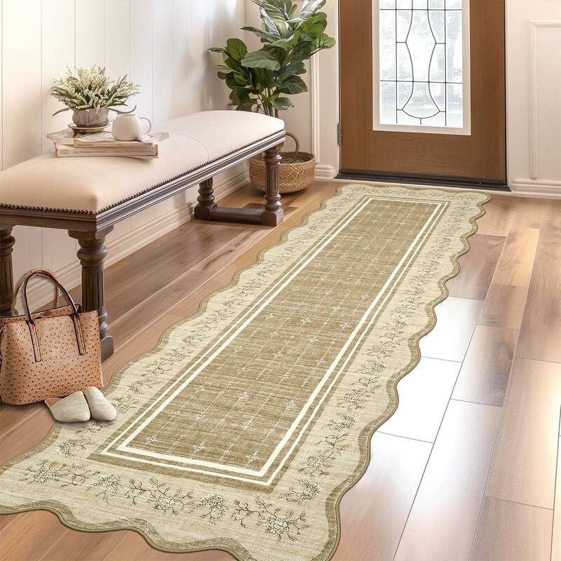 Garvee Scalloped Rose Floral Bordered Area Rug