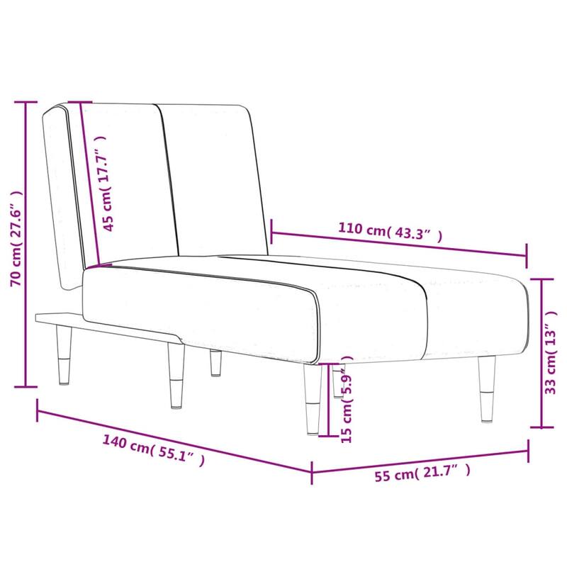vidaXL Chaise Longue Black Velvet - 21.7" x 55.1" x 27.6"