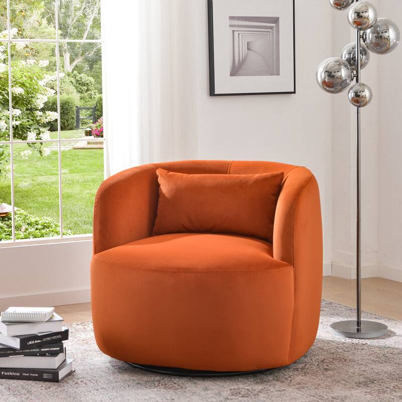 KINWELL 34" Wide Velvet Upholstered Swivel Accent Chair with Toss Pillow - Set of 1 - Rust Velvet