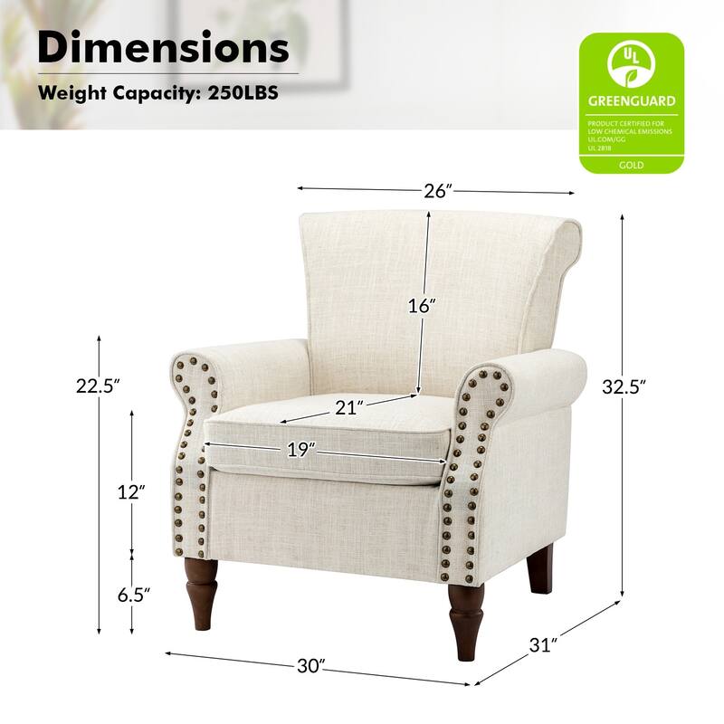 Nyctelius Upholstered Comfy Accent chair with Turned Wooden Legs and Nailhead Trim Set of 2 by HULALA HOME