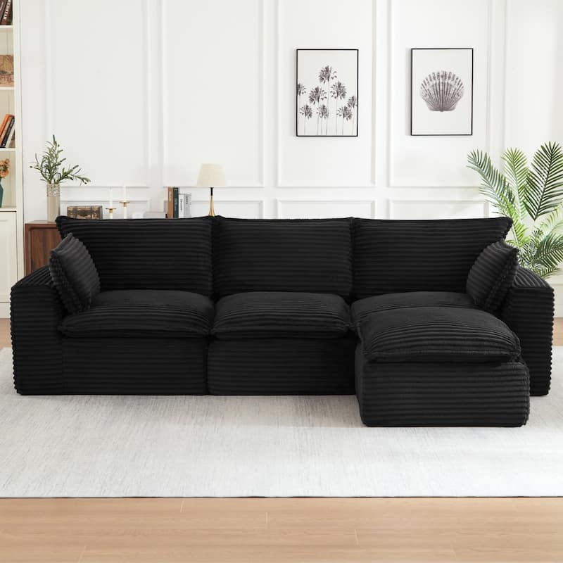 109.4" L-Shaped Cloud Sectional Sofa with Ottoman, No Assembly Required - Black