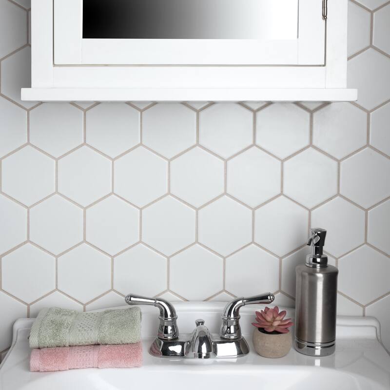 Merola Tile Metro Super Hex Series Matte White 10" x 11-1/2" Porcelain Mosaic Tile