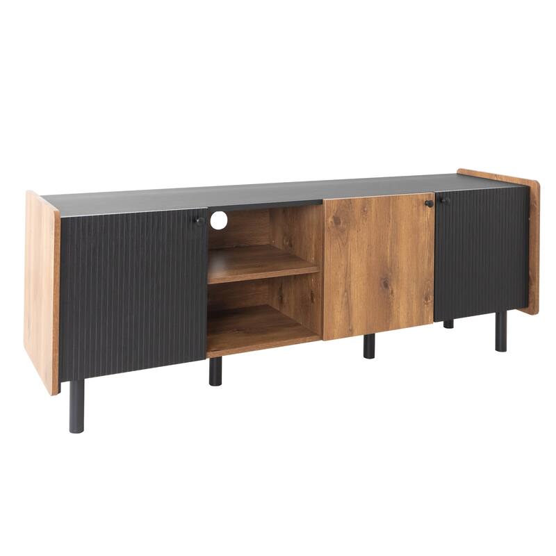 61" Mid Century Modern TV Stand, Media Console with 3 Cabinets and Open Shelves for TVs Up to 70"
