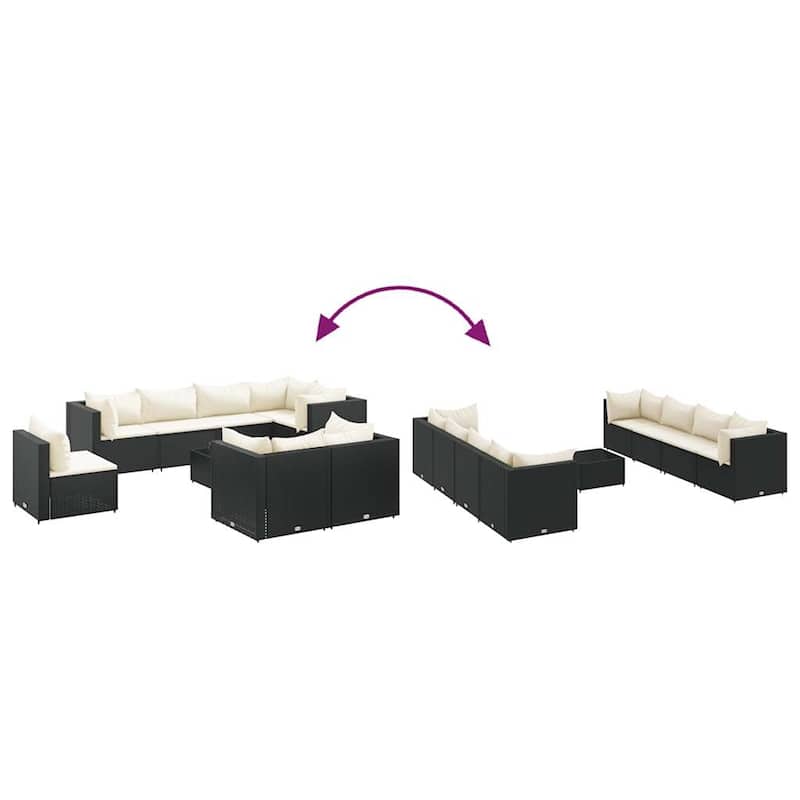 vidaXL Patio Lounge Set with Cushions Sectional Sofa Garden Backyard Poly Rattan - 24.8 x 24.8 x 22.6