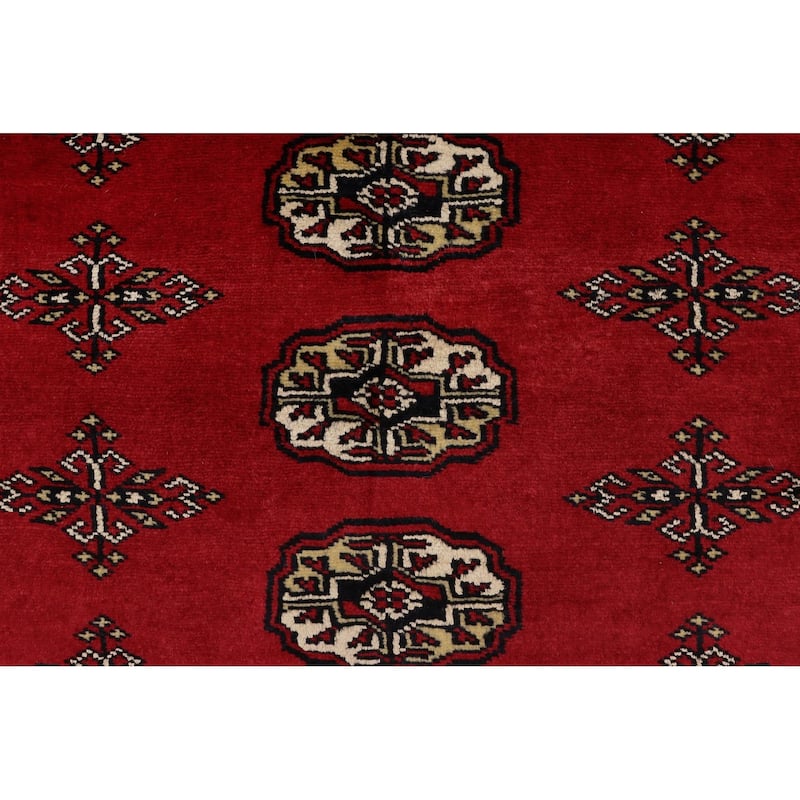 Tribal Bokhara Mathew Red Beige Hand Knotted Rug - 4'3'' x 6'6''
