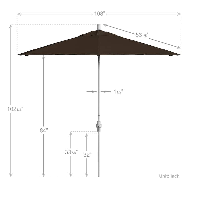California Umbrella 9' Rd.Crank Lift, Collar Tilt, Aluminum Pole, Fiberglass Rib Patio Umbrella, White Finish, Sunbrella Fabric
