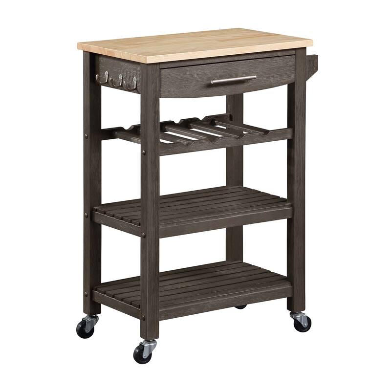 Ellaine 4 Tier Butcher Block Kitchen Cart with Drawer and Wine Rack - Wirebrush Dark Gray/Butcher Block