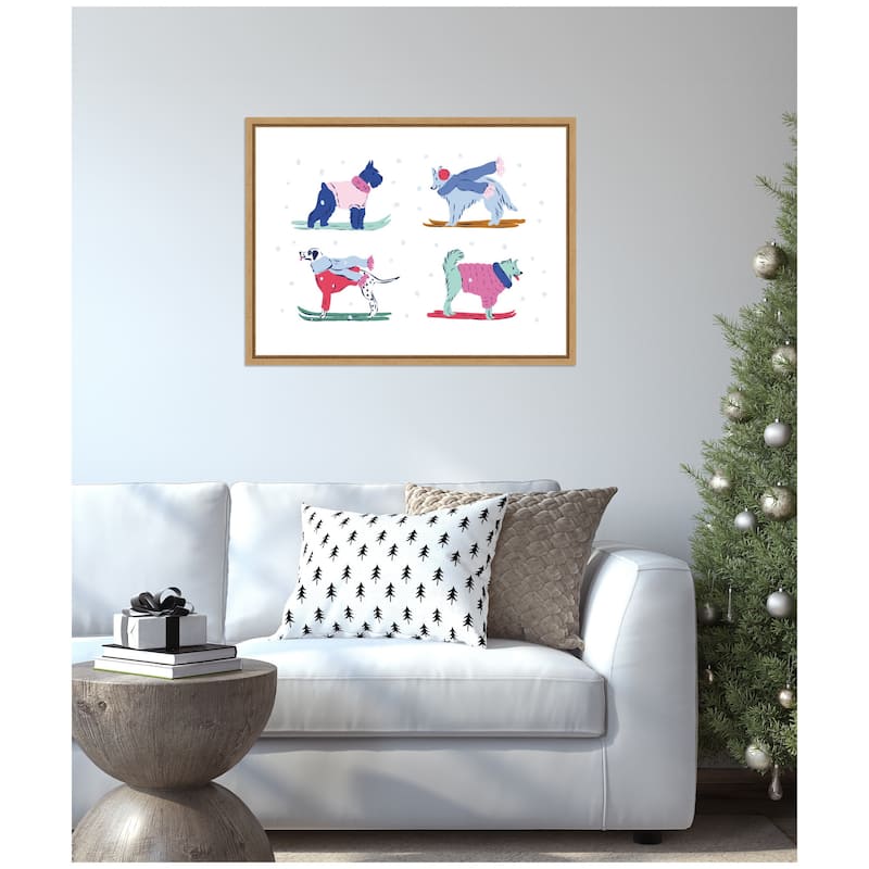 Kate and Laurel Sylvie Framed Canvas Ski Dogs 2 by Krissy Mast
