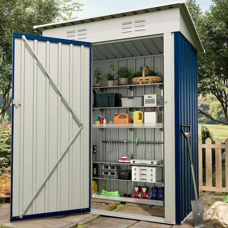 5×3FT Storage Shed Metal Tool Garden Shed for Garden, Backyard, Patio - Blue