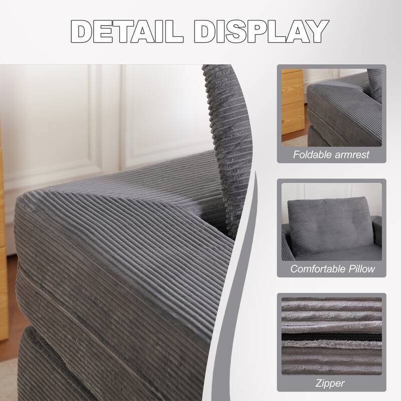 Compression Human Dog Sofa Bed, 3-in-1 Corduroy Floor Couch with Pillow, Folding Lounger for Adults & Pets