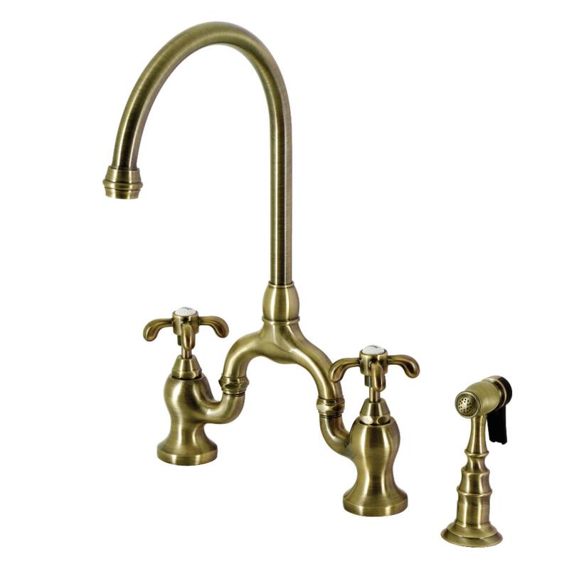 Kingston Brass KS779.TXBS French Country 1.8 GPM Bridge Kitchen Faucet - Antique Brass