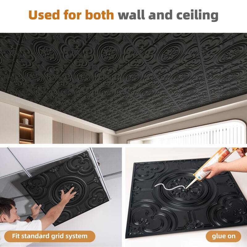 Atr3d 12 Pack 24"x24" 3D Wall Panel Ceiling Tiles Cover 48 Sq.Ft. for Home Decor