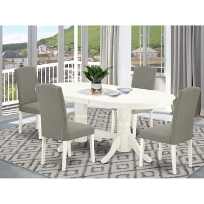 Rustic Dining Set for 4 - 5 Piece Table & Chair Set - Linen White Legs - Dark Shitake Fabric