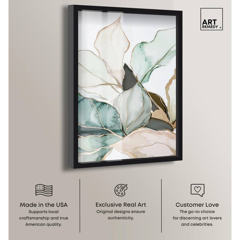 Pastel Leaves with Gold III Shadowbox by Art Remedy