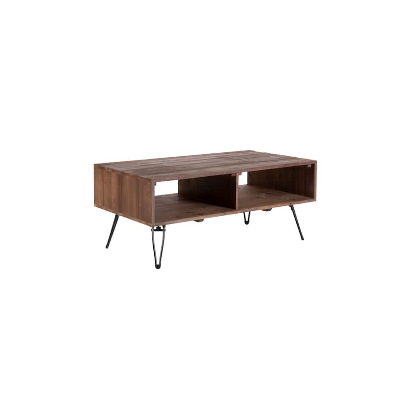 Reclaimed wood Cocktail Table with Open Storage for Living Room, Metal Legs - Wood - Natural