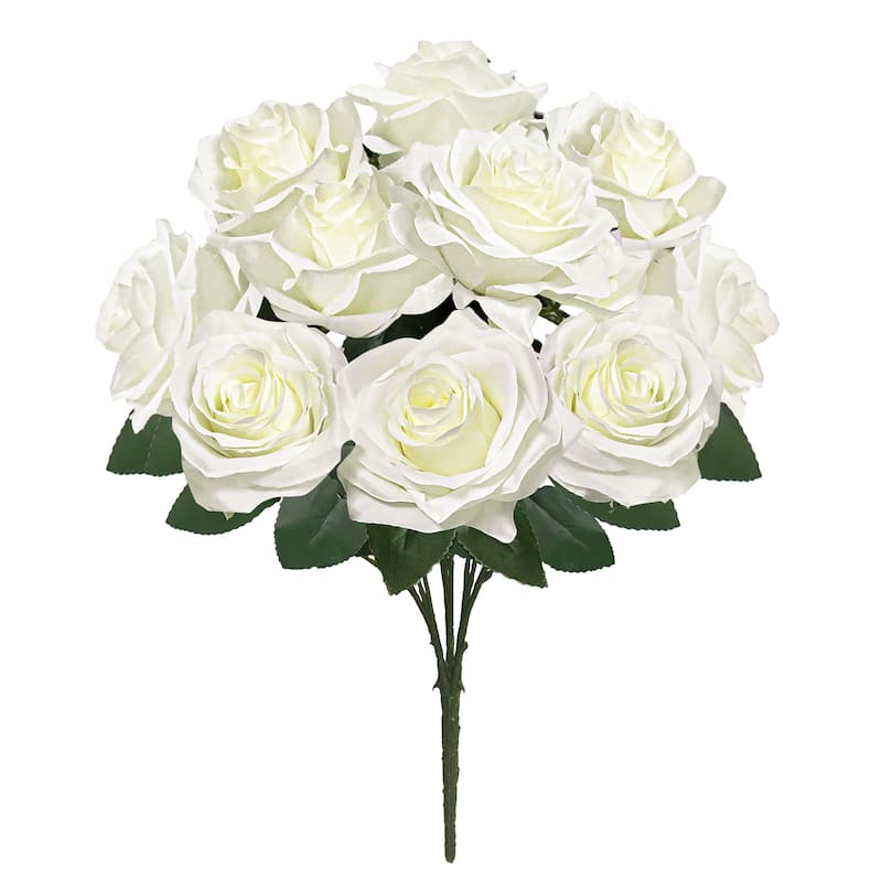 Set of 2 Artificial Queen Rose Flower Stem Bush Bouquet 18in - 18" L x 11.5" W x 11.5" DP - Cream White