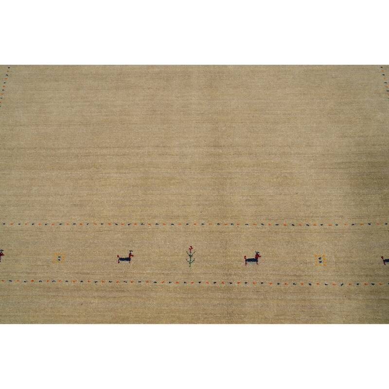 Hand Knotted Oriental 100% Wool Carpet Tribal Animal Pictorial Beige & Ivories Gabbeh Area Rug - 7' 11'' X 7' 10''