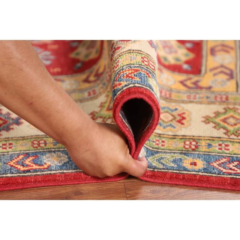 Geometric Kazak Area Rug Handmade Wool Carpet - 5'0" x 7'4"