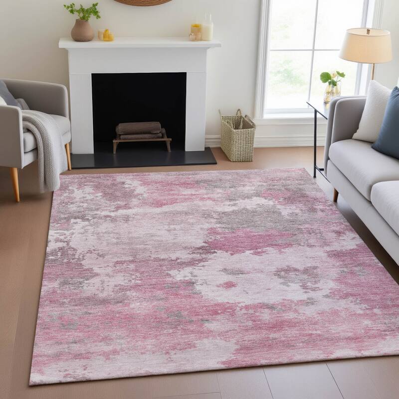 Machine Washable Indoor/Outdoor Abstract Blend Chantille Rug