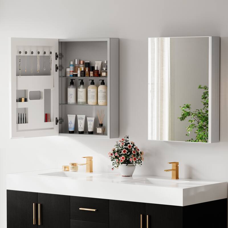 Bathroom Mirror Medicine Cabinet Recessed or Surface Mount with Adjustable Shelves - 20x5x28 inch