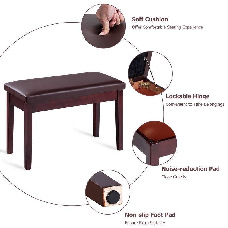 Costway PU Leather Piano Bench Padded Double Duet Keyboard Seat