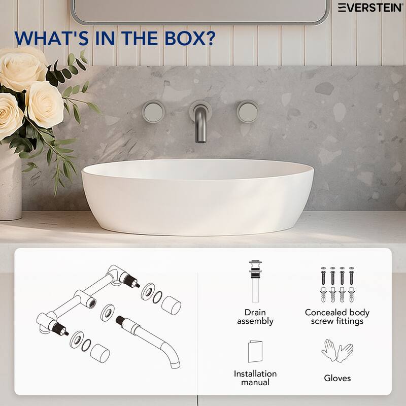 Wall Mount Stainless Steel Bathroom Sink Faucet 3 Hole 2 Handles Bathroom Faucet