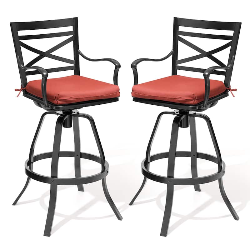 Outdoor Patio Swivel Bar Stool Aluminum Bar Chair with Sunbrella Cushion - 2-piece set, red cushion