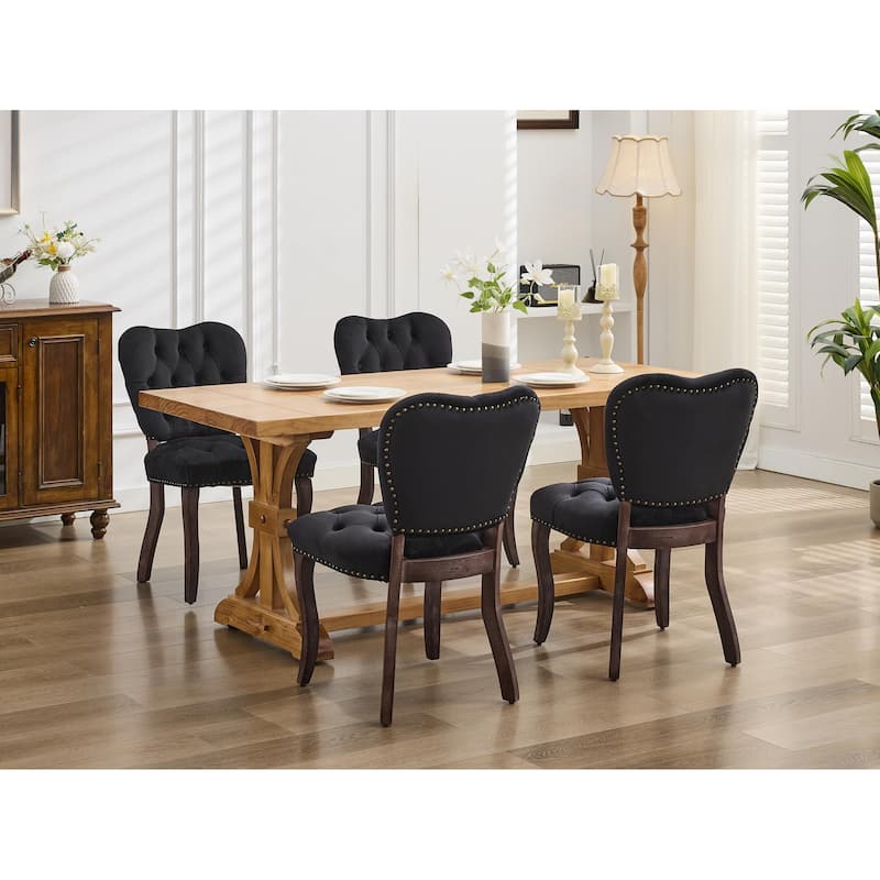 Dining Chairs Set of 2, Soft Tufted Accent Chairs Side Chairs with Wooden Legs, Velvet Upholstered Dining Room Chair