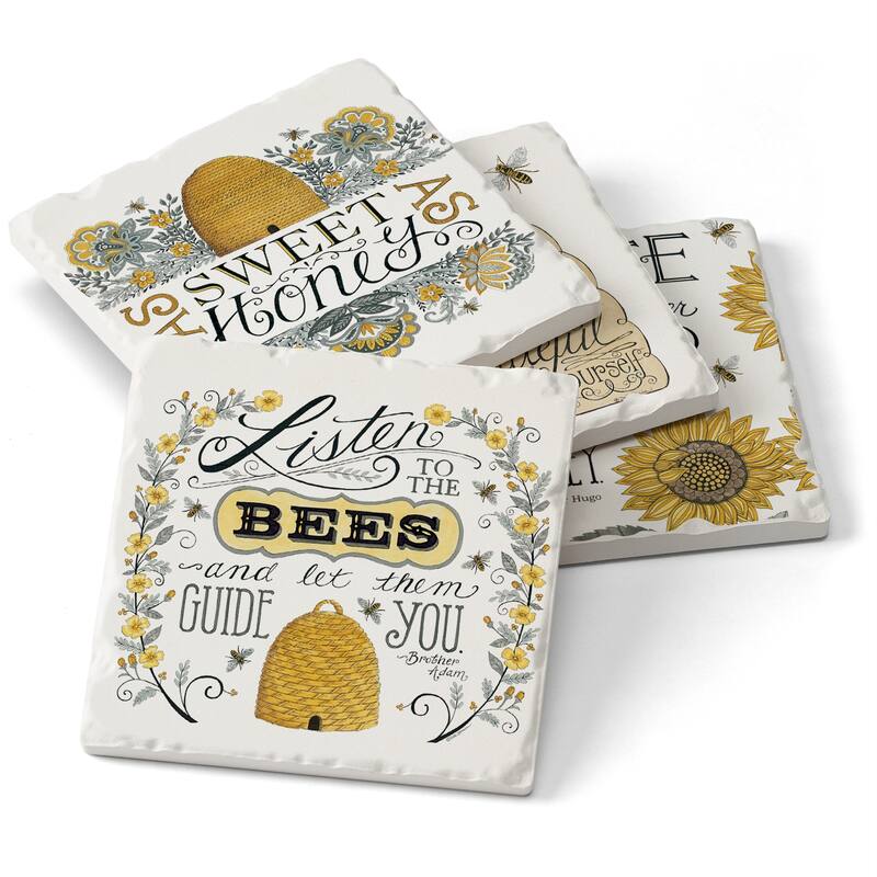 Counterart Absorbent Stone Coaster, Beehive, Set of 4 - 4.01x4.30