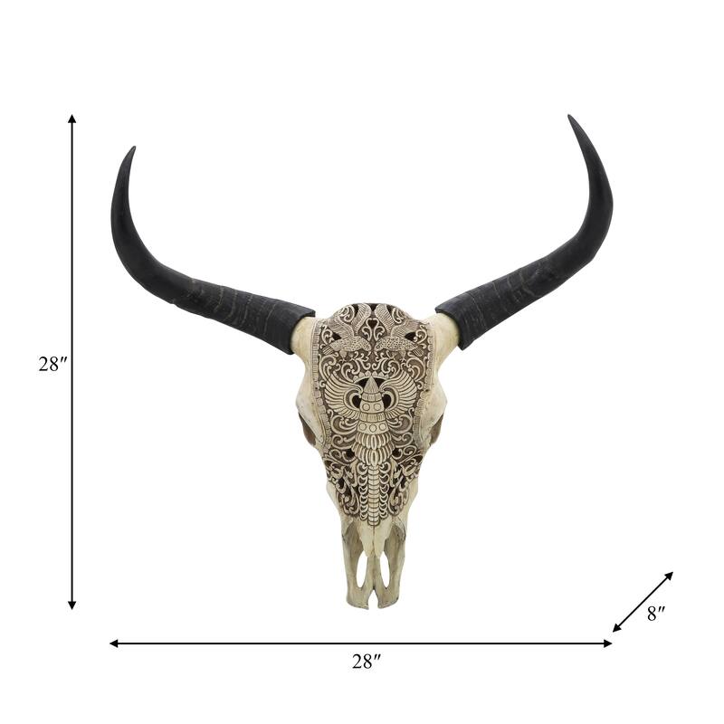 Sagebrook Home Boho Resin 28" Bull Skull Wall Accent, Ivory/Black