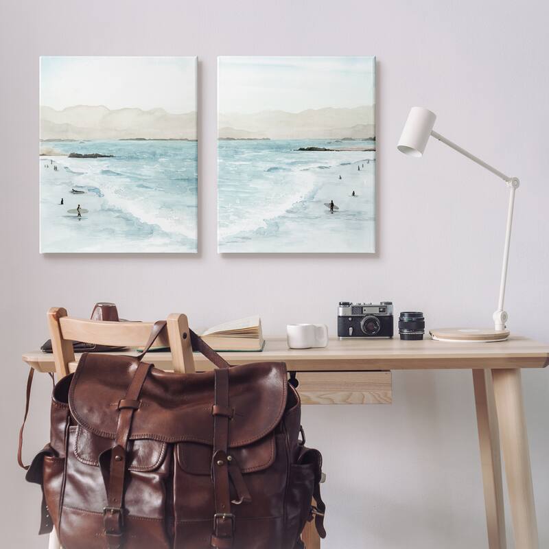 Stupell Coastal Surfers High Tide Soft Beach Landscape , 2pc Multi Piece Canvas Wall Art Set