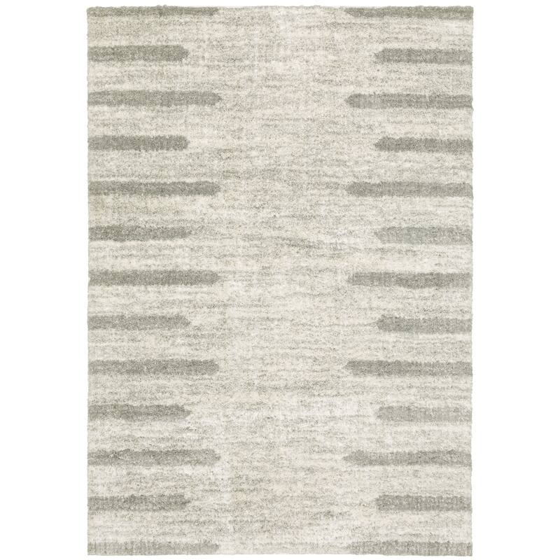 Style Haven Valentina Striped Edge Ivory/ Grey Shag Rug - 7' 10" x 10' 10" - Runner/Rectangle