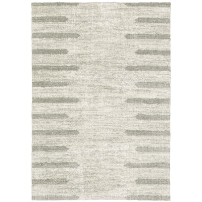 Style Haven Valentina Striped Edge Ivory/ Grey Shag Rug