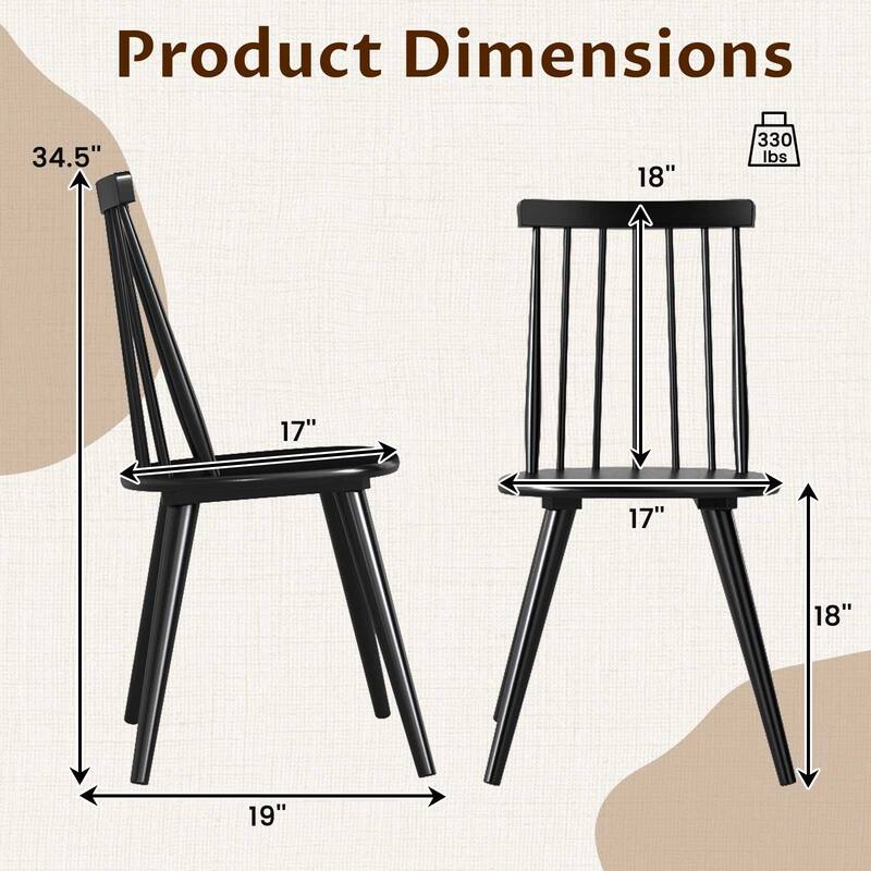 Gymax Windsor Dining Chairs Set of 2 w/Rubber Wood Frame High Spindle