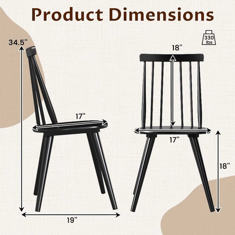 Gymax Windsor Dining Chairs Set of 4 w/Rubber Wood Frame High Spindle