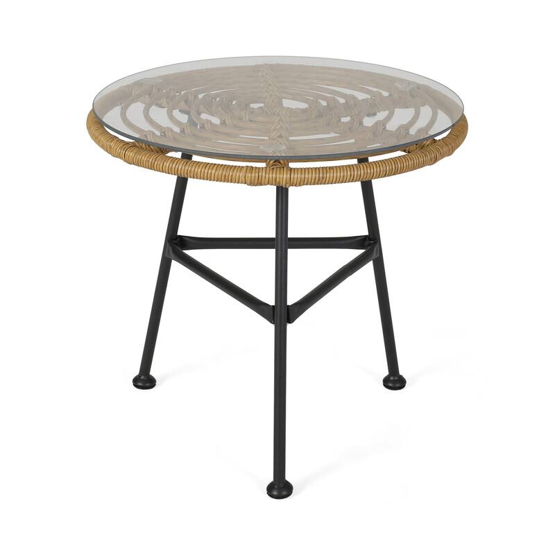 19.5 in. Black and Brown Round Glass End Table, Sturdy Build End Side Table for Living Rooms