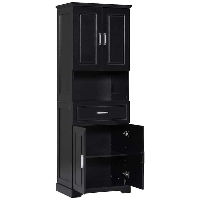 GDFStudio - Oliver Tall Bathroom Cabinet with Four Doors, Open Shelf, and Adjustable Storag