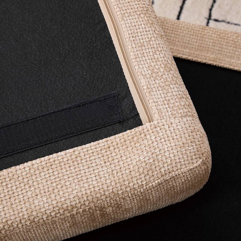 46" Wide Modern Upholstered Chenille Ottoman, Foot Stool Square Footrest with Black Metal Legs for Living Room, Bedroom