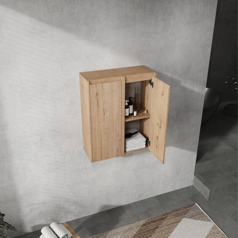 Featured Wooden Side Cabinet Medicine Cabinet with Shelf, Wall Mounted Toilet Paper Cabinet with 2 Doors - Imitative Oak