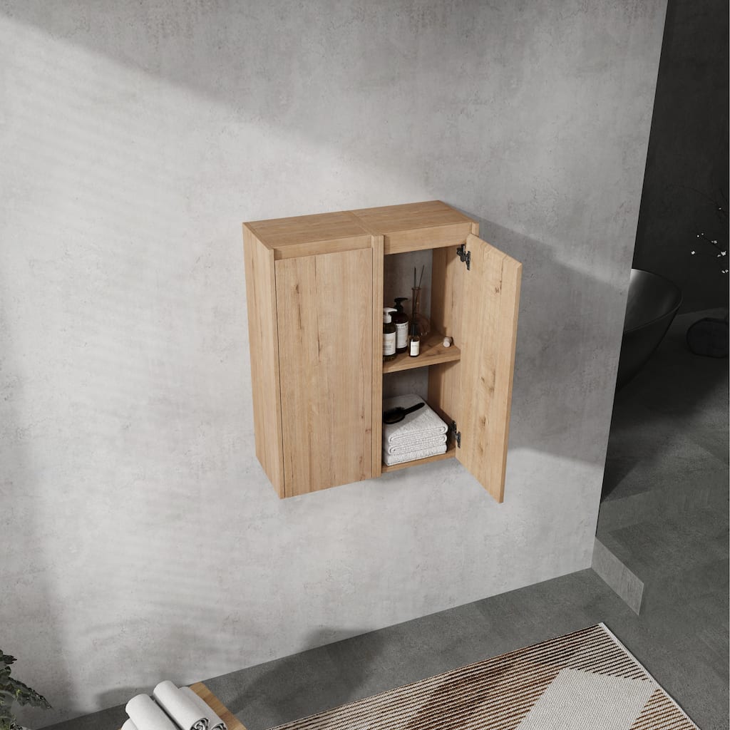 Featured Wooden Side Cabinet Medicine Cabinet with Shelf, Wall Mounted Toilet Paper Cabinet with 2 Doors